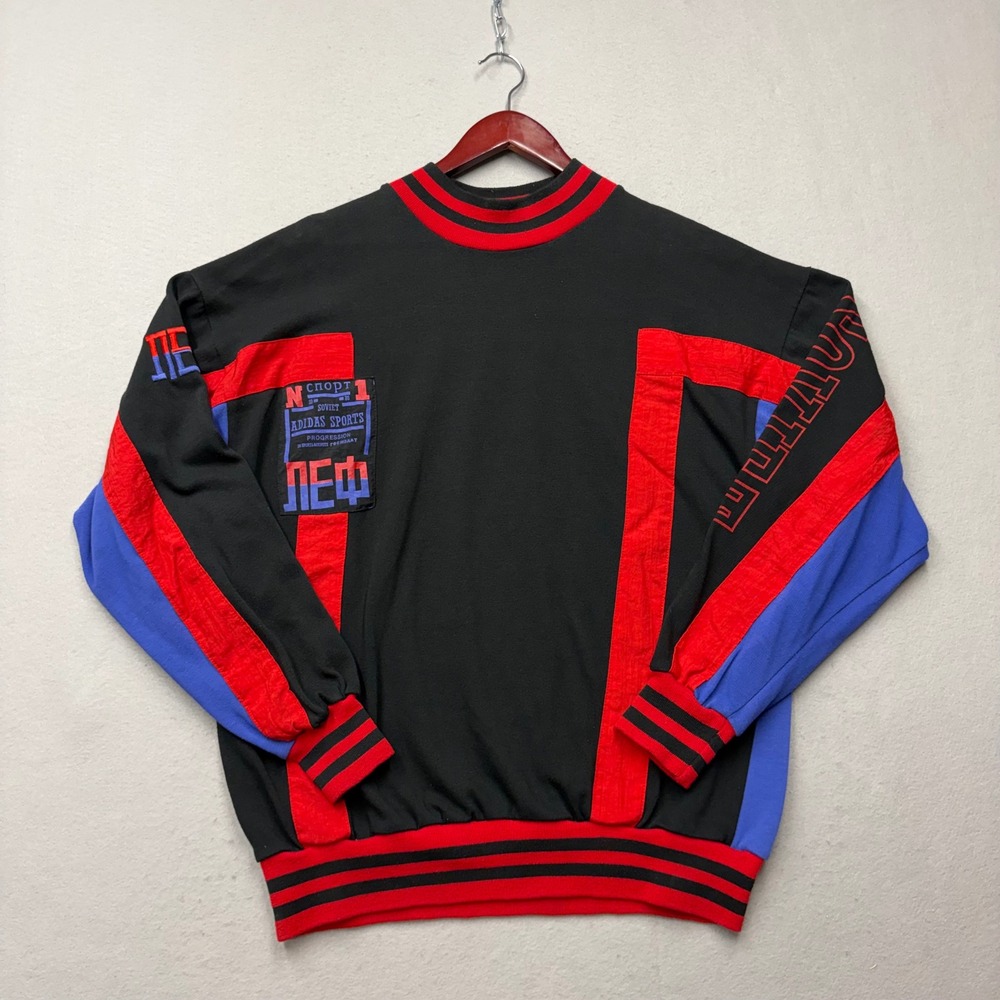 Adidas Sweatshirt Mens XL Black Soviet Sports Vintage 1989 Colorblock Graphic